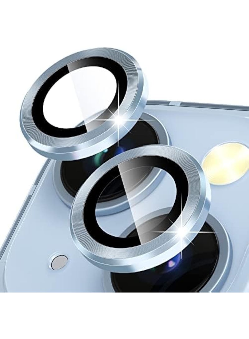 واقي عدسة الكاميرا لهاتف iPhone 14 (6.1 بوصة) iPhone 14 Plus (6.7 بوصة)، غطاء كاميرا بحلقة معدنية من الزجاج المقوى 9H [مناسب للجراب ومضاد للخدش وعالي الدقة]، أزرق