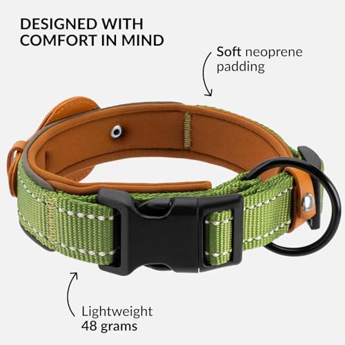CollarDirect Airtag Dog Collar Reflective Nylon Neoprene Leather Holder for Apple Air Tag for Large, Medium, and Small Dogs (Green, S, 12-14.5 Inch) - Image 5