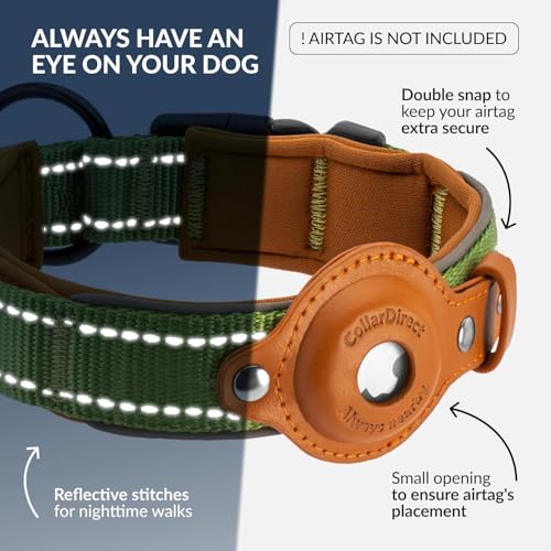 CollarDirect Airtag Dog Collar Reflective Nylon Neoprene Leather Holder for Apple Air Tag for Large, Medium, and Small Dogs (Green, S, 12-14.5 Inch) - Image 3