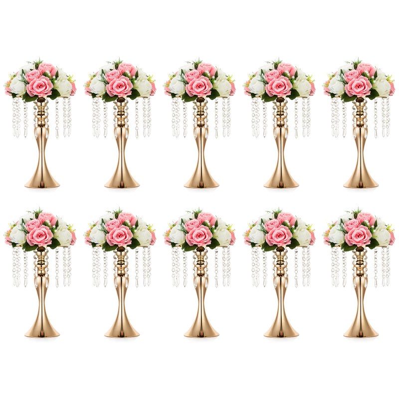NUPTIO 10 Pcs Versatile Metal Flower Arrangement Stand, 13.8in/35cm Height Elegant Wedding Centerpieces Flower Vase, Crystal Flower Stand for Wedding Party Dinner Event Restaurant Hotel Decoration - Image 1
