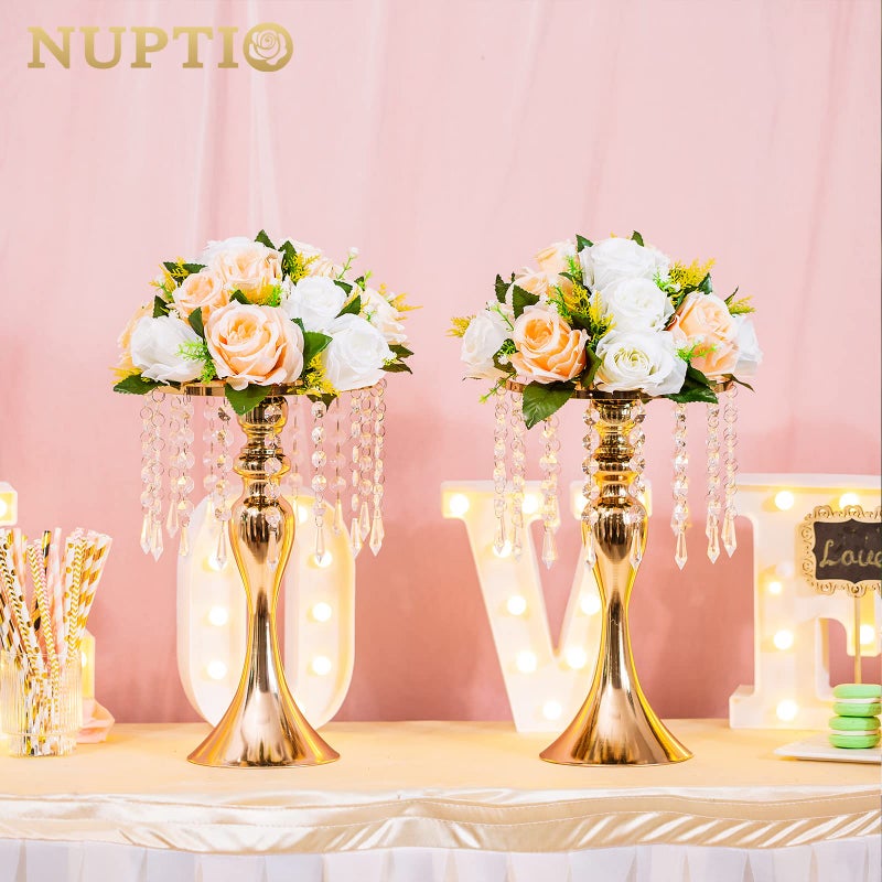 NUPTIO 10 Pcs Versatile Metal Flower Arrangement Stand, 13.8in/35cm Height Elegant Wedding Centerpieces Flower Vase, Crystal Flower Stand for Wedding Party Dinner Event Restaurant Hotel Decoration - Image 2