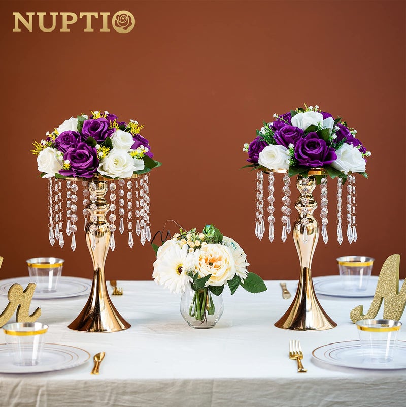 NUPTIO 10 Pcs Versatile Metal Flower Arrangement Stand, 13.8in/35cm Height Elegant Wedding Centerpieces Flower Vase, Crystal Flower Stand for Wedding Party Dinner Event Restaurant Hotel Decoration - Image 3