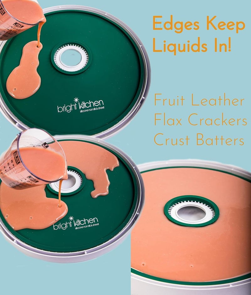 Bright Kitchen 2 Edge Fruit Leather Silicone Dehydrator Sheets for Nesco Round Dehydrators Lip Mold Hold Batter Liquid Fruit Roll Up Fruit Leather Circle Reusable Flexible Non Stick Non-Toxic - Image 3