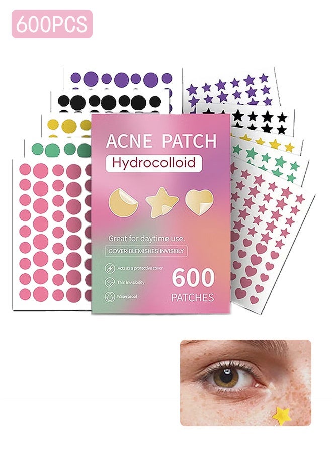 Gecomo 600 Pcs Pimple Patches, Colorful Spot Stickers with Tea Tree, Cute Star Pimple Patches for Healing Stickers Zit Patch  - Image 1