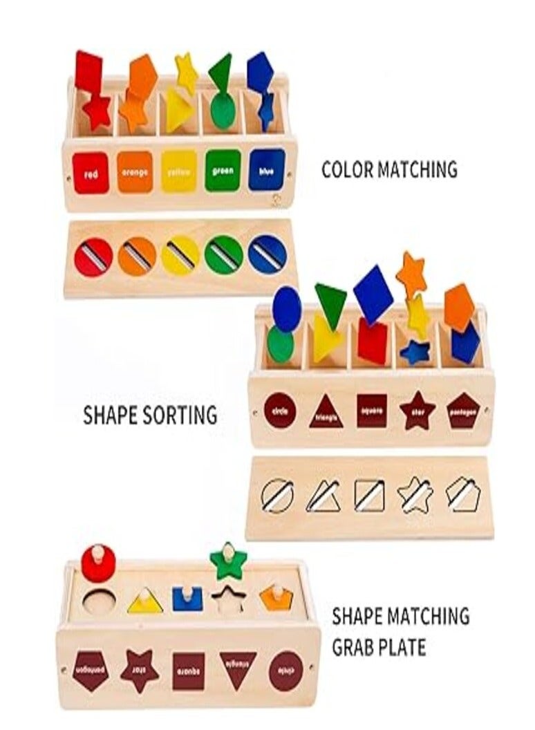 Wooden Shape Sorter Educational Toy, Colour Recognition Blocks with Cards, Early Learning Puzzle Box for Kids - Image 1