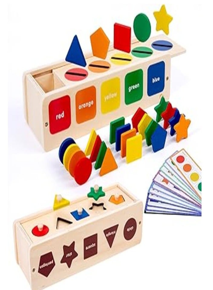 Wooden Shape Sorter Educational Toy, Colour Recognition Blocks with Cards, Early Learning Puzzle Box for Kids - Image 3