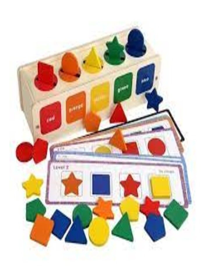Wooden Shape Sorter Educational Toy, Colour Recognition Blocks with Cards, Early Learning Puzzle Box for Kids - Image 4