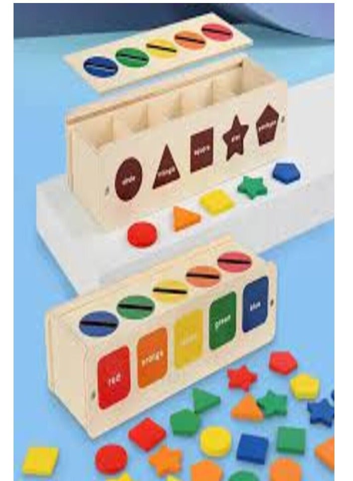 Wooden Shape Sorter Educational Toy, Colour Recognition Blocks with Cards, Early Learning Puzzle Box for Kids - Image 5