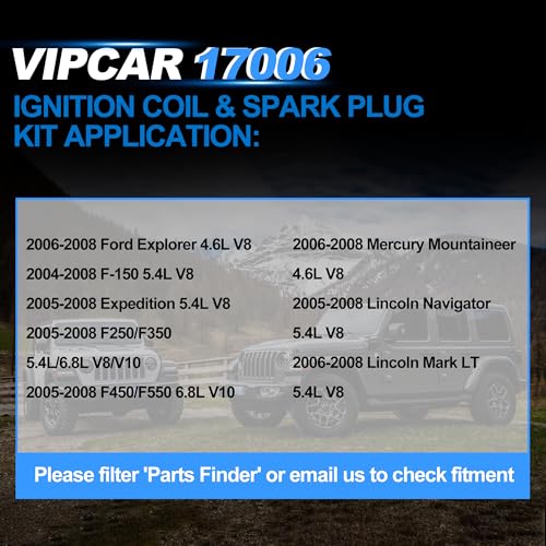 VIPCAR Set of 8 Ignition Coil Pack DG511 and Iridium Spark Plugs Compatible with Ford 2004-2008 F150 5.4L, 2006-2008 Explorer 4.6L, 2005-2008 Expedition 5.4L, 2006-2008 Mountaineer Mark LT Navigator - Image 5