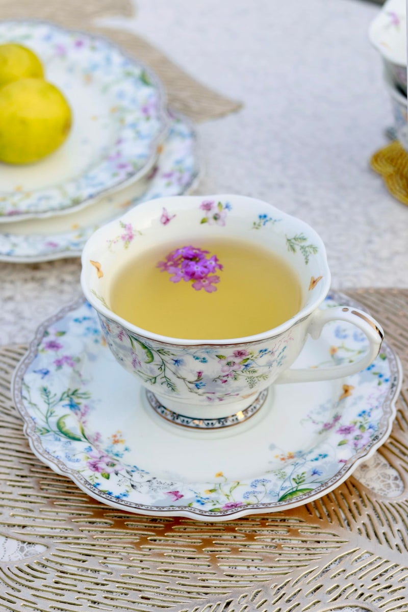 Vigneto Floral Flower Bed Cup and Saucer Set (Vintage Collection) for Tea/Coffee/Hot Drinks | Set of 6 Cup & 6 Saucers, 210 ML | Finest Premium Porcelain | Lead Free | Scratch Resistant | Chip Resistant - Image 4