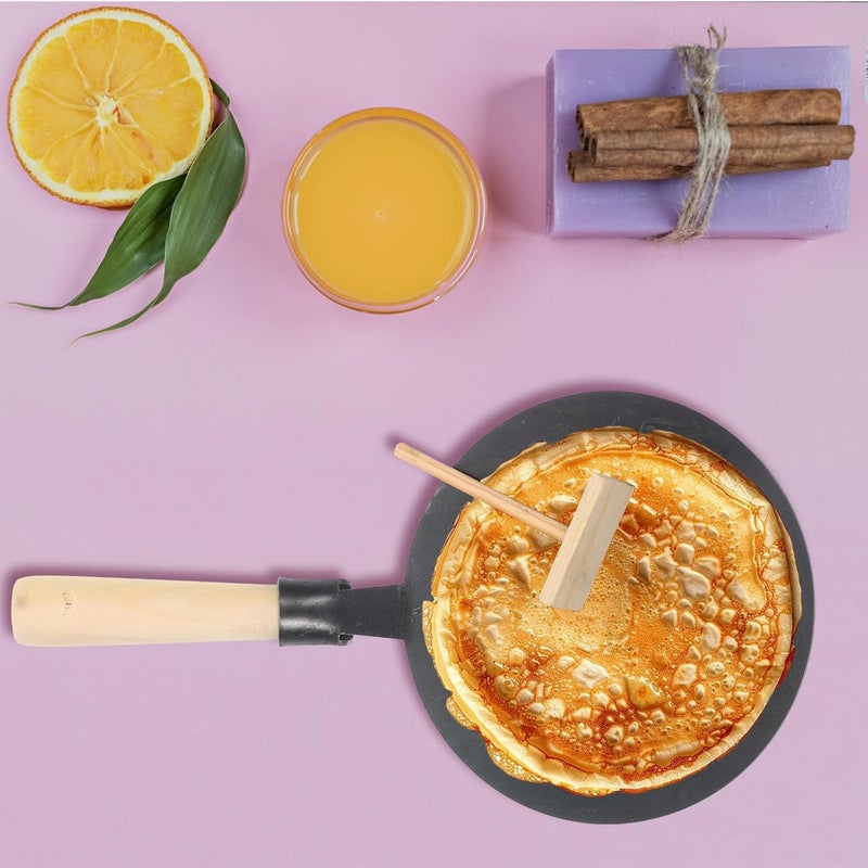 Nonstick Pancake Pan and Mini Crepe Skillet with 13cm Wooden Handle Flat Cooking Pan for Breakfast Practical Non-stick Frying Set with Wooden Spreader for Home Kitchen - Image 4