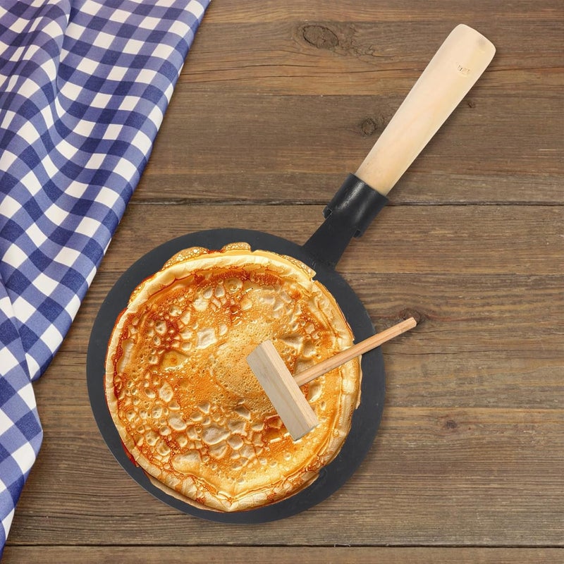Nonstick Pancake Pan and Mini Crepe Skillet with 13cm Wooden Handle Flat Cooking Pan for Breakfast Practical Non-stick Frying Set with Wooden Spreader for Home Kitchen - Image 5