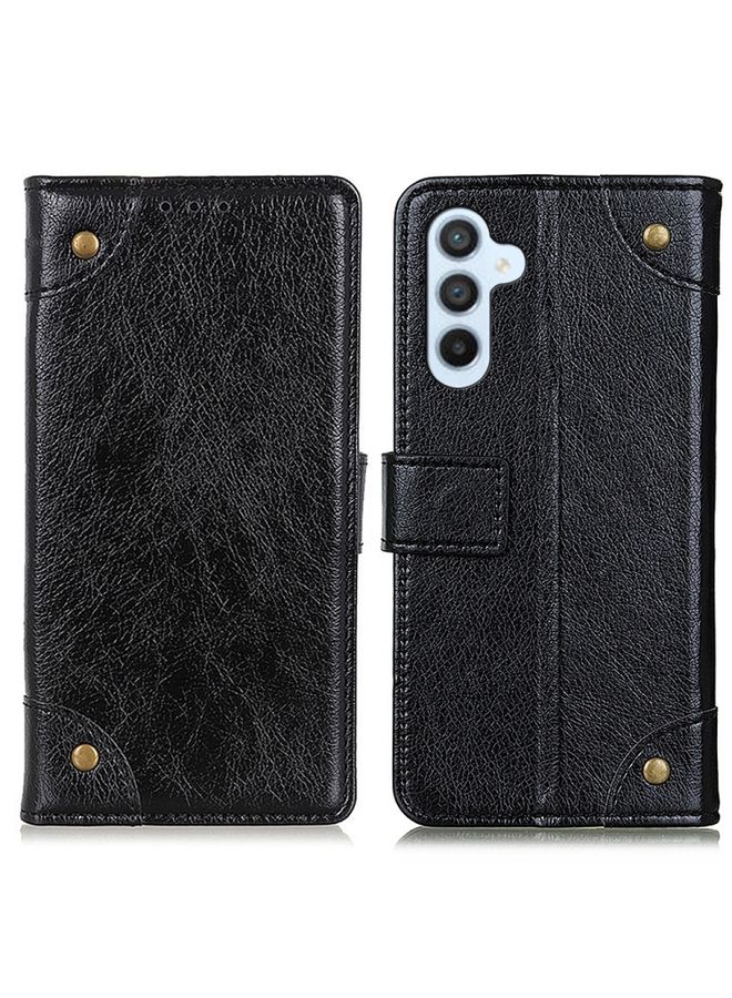 BGM Case Cover For Samsung Galaxy S24+ Copper Buckle Nappa Texture Leather Phone Case Black