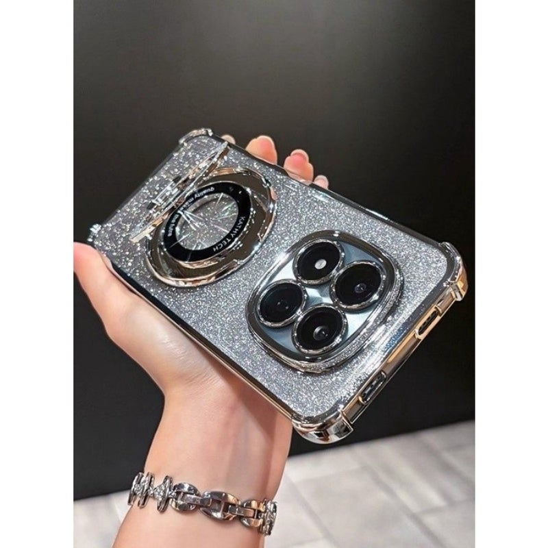 Magnetic Glitter for Xiaomi Redmi Note 15 Pro Case Camera Lens Protector Sparkly Stand Support Wireless Charging Luxury Gradient Shockproof Xiaomi Redmi Note 15 Pro 5G Cover - Image 2