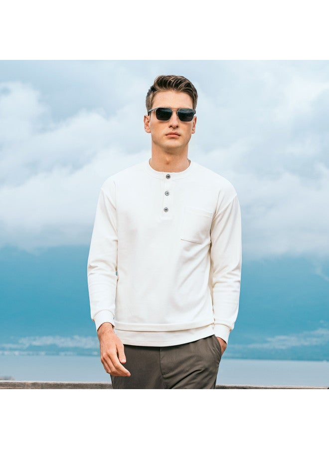 G Heavyweight Henley Neck Long Sleeve T-shirt For Men, Youth 2025 Spring Pocket Decoration Fake Two-piece T-shirt - Image 5