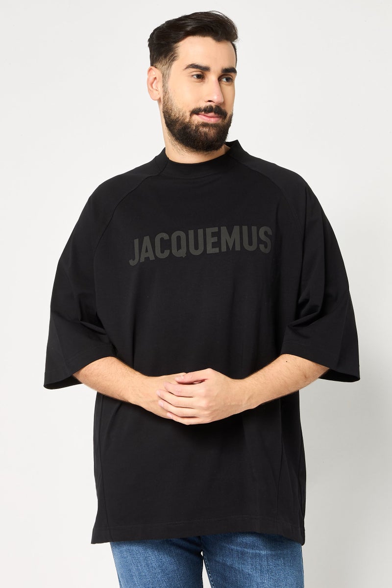JACQUEMUS Men Crew Neck Short Sleeve Brand Logo T-Shirt, Black - Image 1