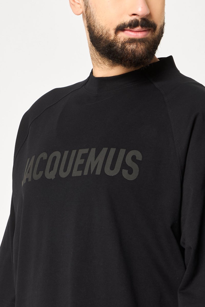 JACQUEMUS Men Crew Neck Short Sleeve Brand Logo T-Shirt, Black - Image 3