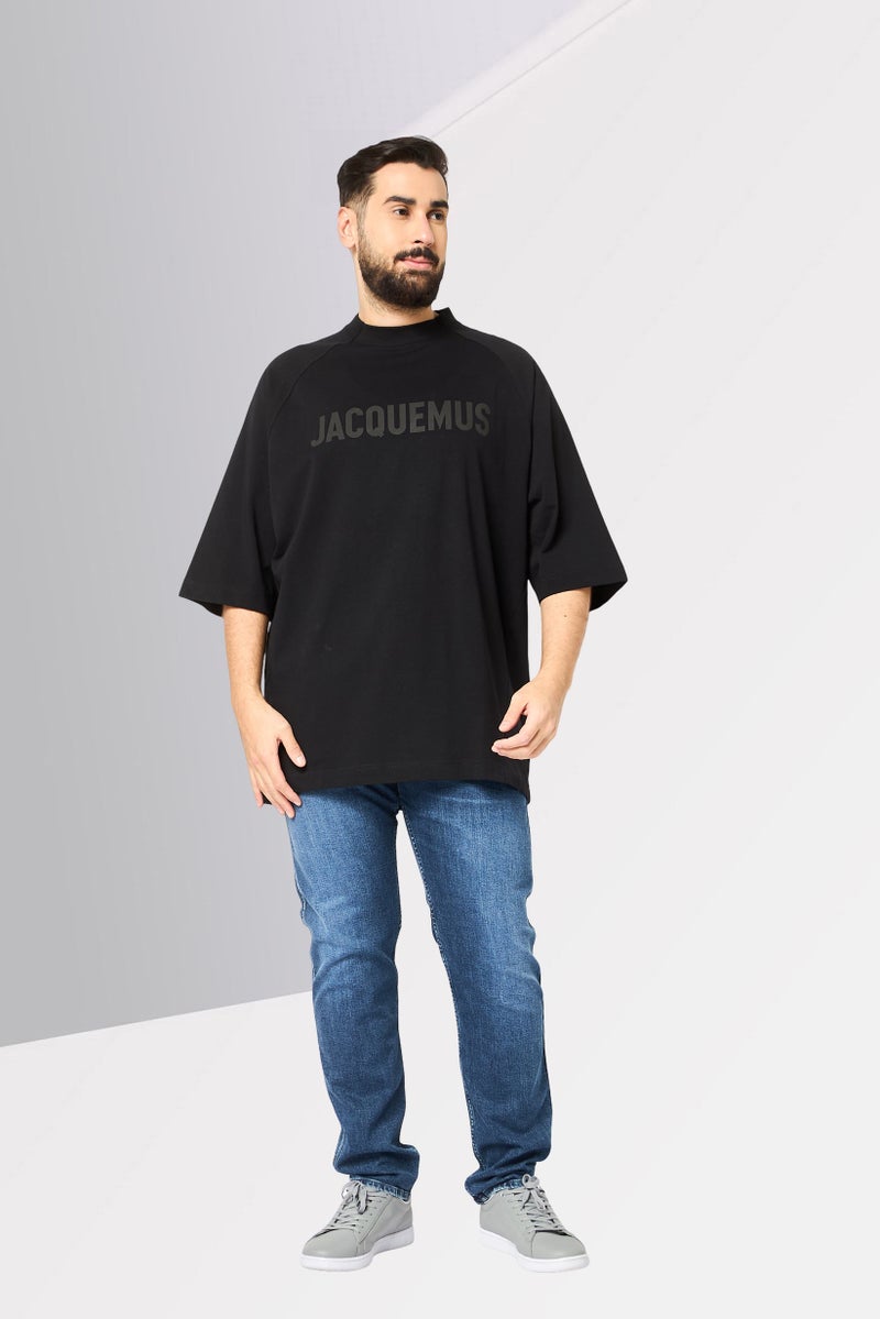 JACQUEMUS Men Crew Neck Short Sleeve Brand Logo T-Shirt, Black - Image 2