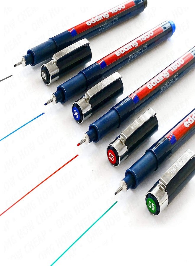 قلم رسم Edding 1800 Profipen Pigment Liner - 0.5 مم - [مجموعة من 4 أقلام - أسود، أزرق، أحمر، وأخضر]