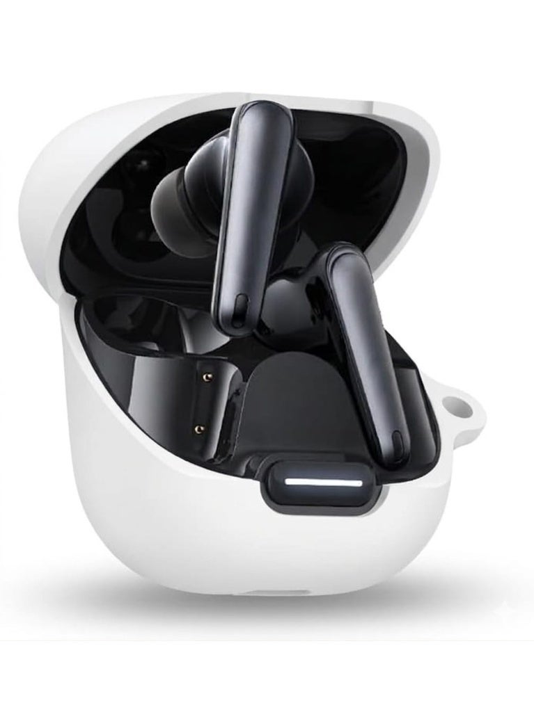 Fekra Silicon Case Cover Compatible with soundcore by Anker Liberty 4 NC Wireless Earbuds, Protective Skin with Carabiner, with Hole for Charging, White - Image 1