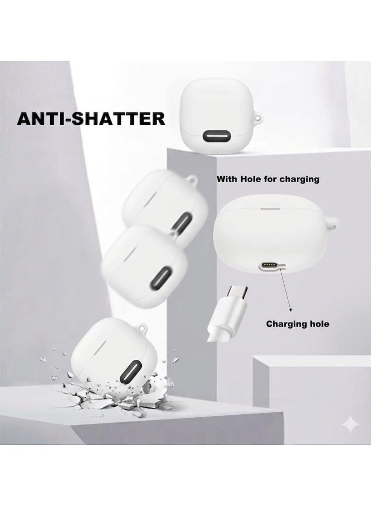 Fekra Silicon Case Cover Compatible with soundcore by Anker Liberty 4 NC Wireless Earbuds, Protective Skin with Carabiner, with Hole for Charging, White - Image 4