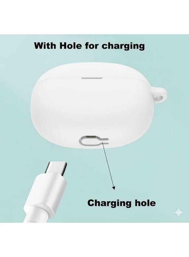 Fekra Silicon Case Cover Compatible with soundcore by Anker Liberty 4 NC Wireless Earbuds, Protective Skin with Carabiner, with Hole for Charging, White - Image 3