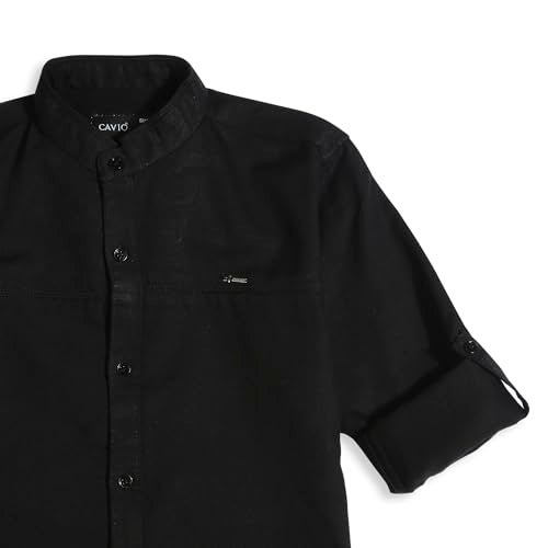 CAVIO Boys Black Regular Fit Solid Casual Cotton Shirt - Image 4