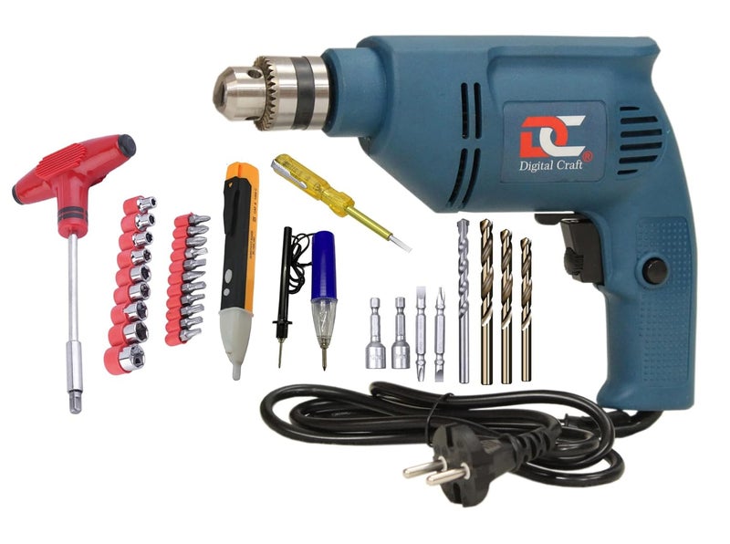 Digital Craft Electric Drilling Tool Multifunction Household Hand Drill Machine Highpower Pistol Drill Electric Reversible Drill Machine 10MM3 in1 Tester KitTBar Socket Set - Image 1