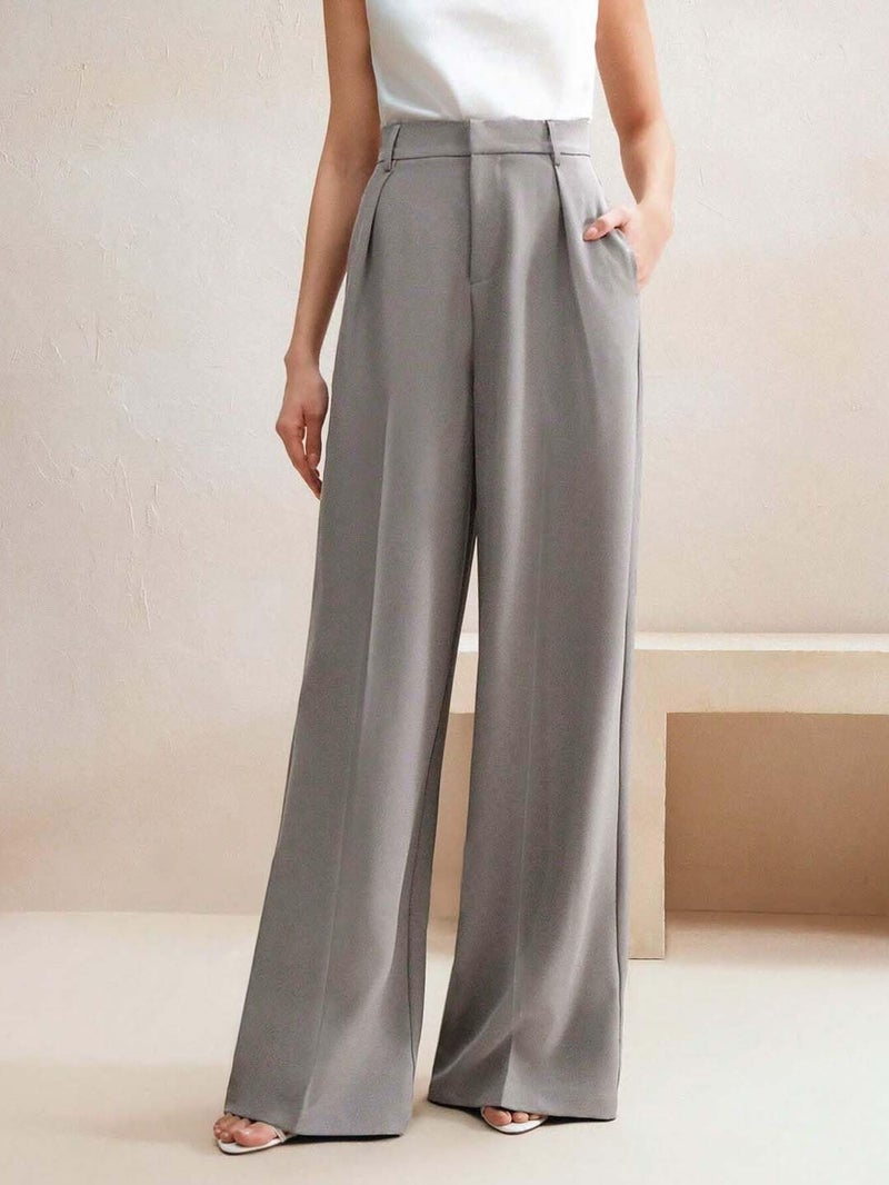KOTTY Women's TR Fabric Muddy Grey Wide Leg Trousers(Grey,30)_KTTWOMENSPANT842L - Image 3