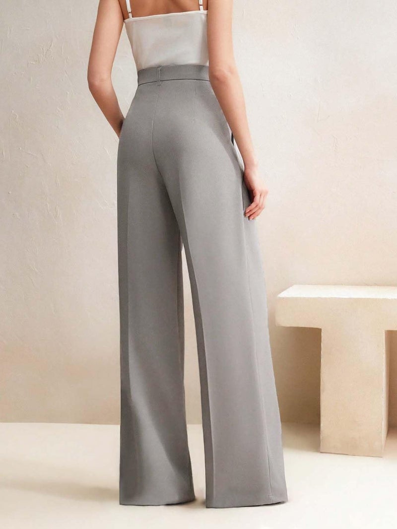 KOTTY Women's TR Fabric Muddy Grey Wide Leg Trousers(Grey,30)_KTTWOMENSPANT842L - Image 5