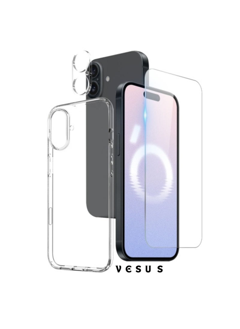 vesus For iphone 16 Case,Clear Cover with 1Pcs Screen Protector 1Pcs Lens Protector,Cleaning Kit,Shockproof Case Military Grade Protection Bumper Case Cover for iPhone 16 (Transparent)  - Image 1