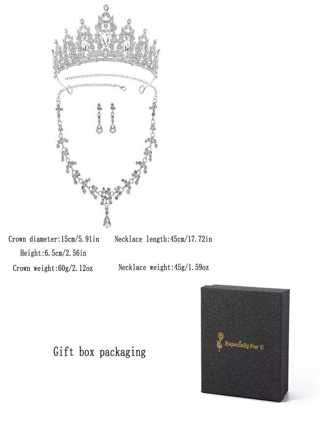 YIXIANGPING Women's headwear, crown earrings, necklace, crystal bridal jewelry set, costume, birthday party, Halloween dance party, grand event women's jewelry (silvery001-01) - Image 2