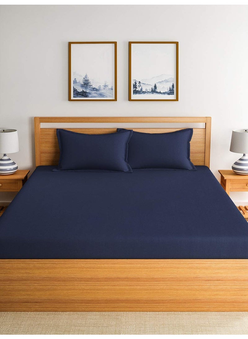 bevi Bevi-Home Microfiber 144 TC Solid Single Bedsheet with Pillow Cover Size (60x90) and Pillow Cover Size (18x28). (Single, Navy Blue)  - Image 2