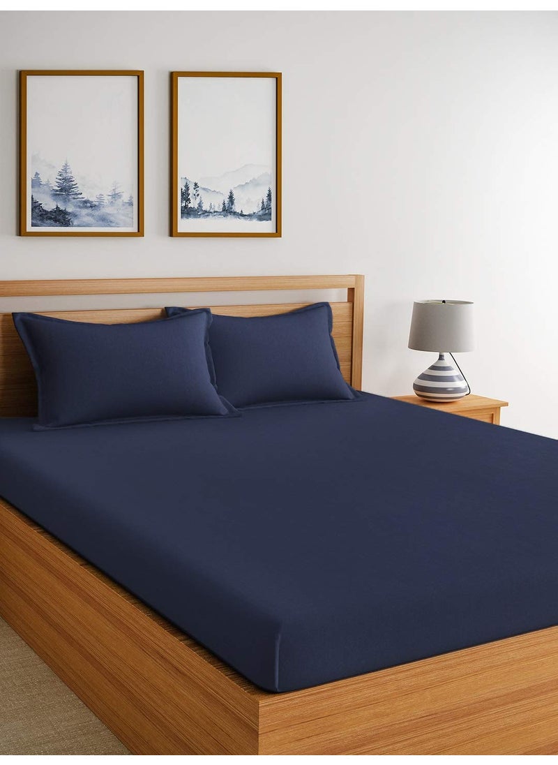 bevi Bevi-Home Microfiber 144 TC Solid Single Bedsheet with Pillow Cover Size (60x90) and Pillow Cover Size (18x28). (Single, Navy Blue)  - Image 1