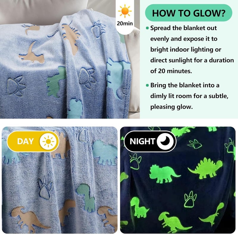 EXILOM بطانية تتلألأ في الظلام للأطفال، 200x152 سم، هدايا يونيكورن للفتيات، بطانيات ناعمة للأطفال لعيد الميلاد أو عيد الميلاد، بطانية دافئة ومريحة لجميع الفصول، هدية مثالية للأولاد والبنات (زرقاء) - Image 3