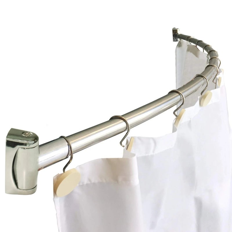 Y&D Multi-function Rotating Retractable 5ft-60 Inches Hotel Curved Shower Curtain Rod with Shower Curtain Rings, Fixed Tension 5 Foot Rod for Bathroom Hotels - Image 3