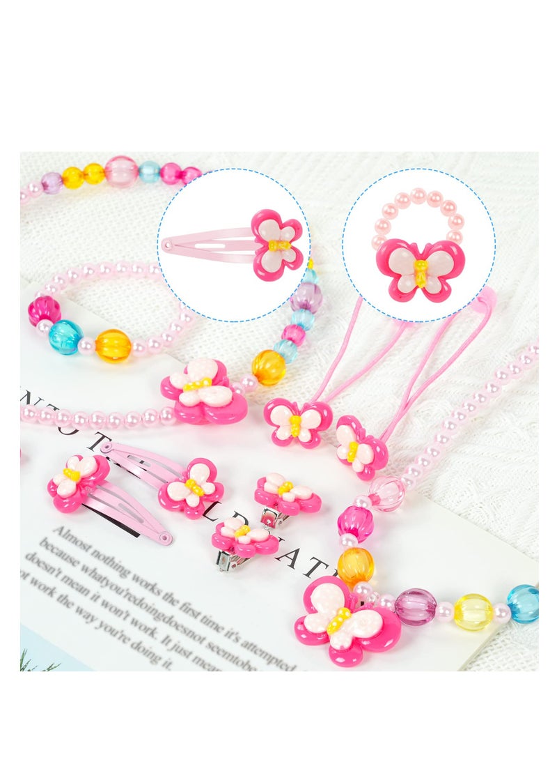 KASTWAVE - Kids Jewelry Set, Flower Crossbody Bag Purse Gift, Children Blue Handbag with Butterfly Necklace Bracelet Rings Earrings, Princess Role Play Dress Up Jewelry Accessories Party Favors - Image 1
