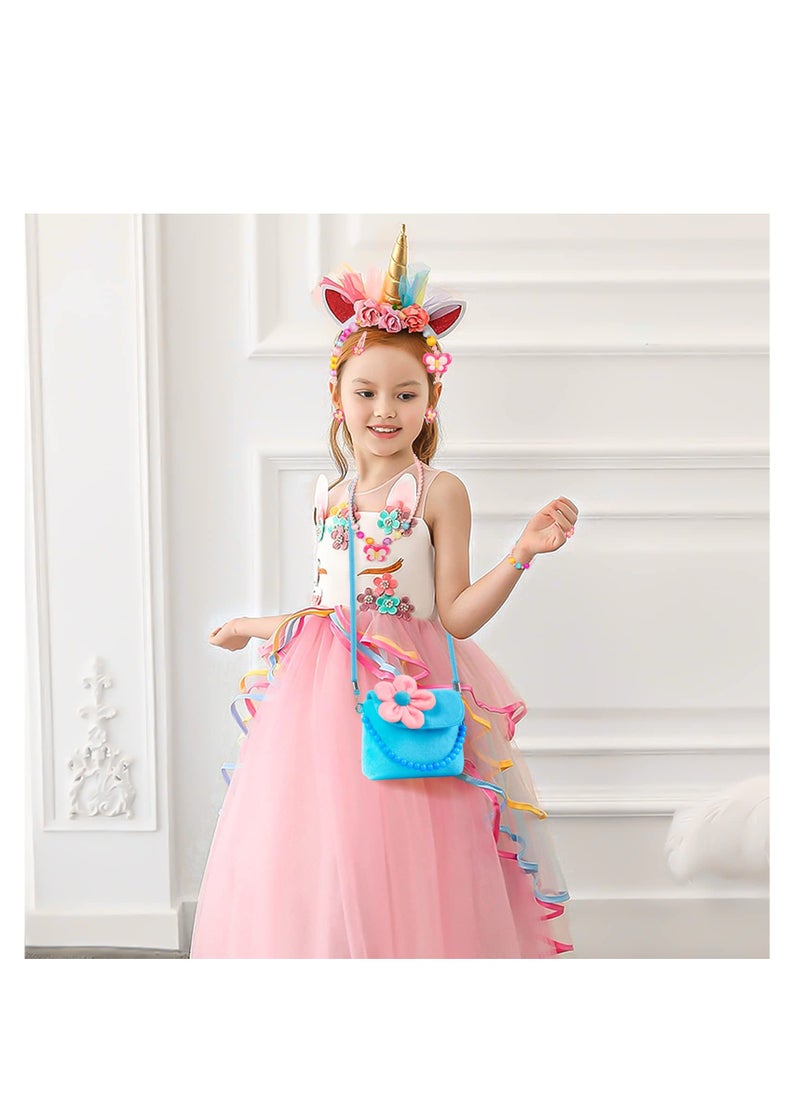 KASTWAVE - Kids Jewelry Set, Flower Crossbody Bag Purse Gift, Children Blue Handbag with Butterfly Necklace Bracelet Rings Earrings, Princess Role Play Dress Up Jewelry Accessories Party Favors - Image 1