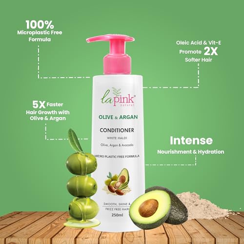 La Pink Olive & Argan Conditioner With Avocado | For Smooth, Shine Frizz-Free Hair | 100% Microplastic Free Formula | All Hair Types | 250Ml,1 Count - Image 2