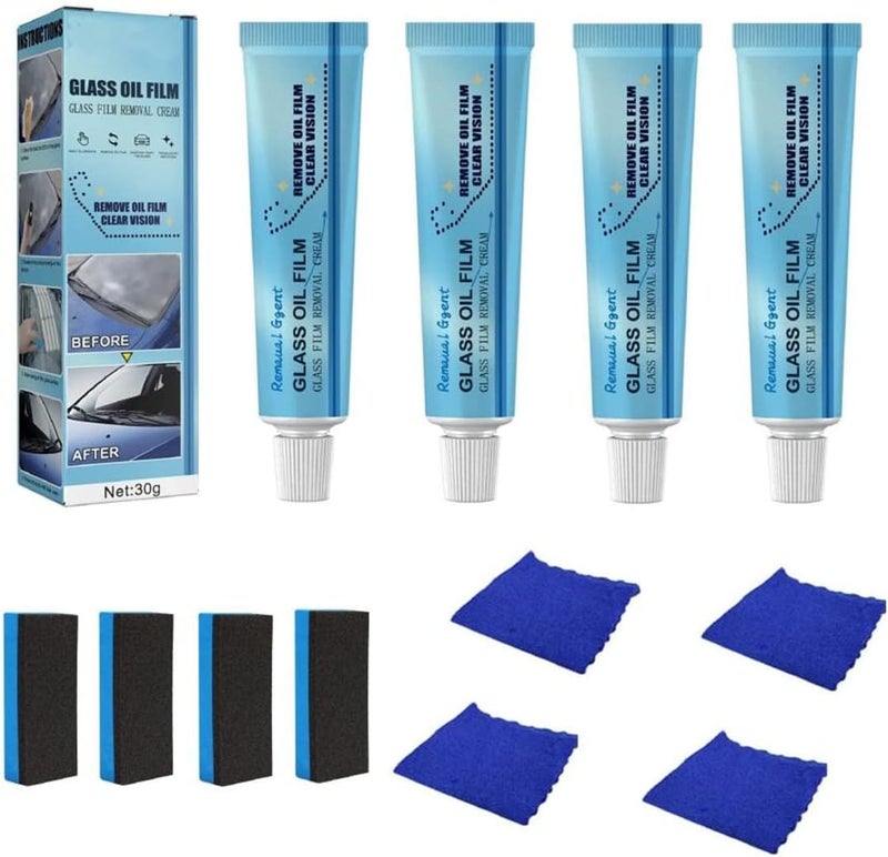 Car Glass Oil Film Cleaner Safety and Long-Term Protection,Car Glass Waterproof Coating Agent Water Spot Remover (4Set) - Image 1