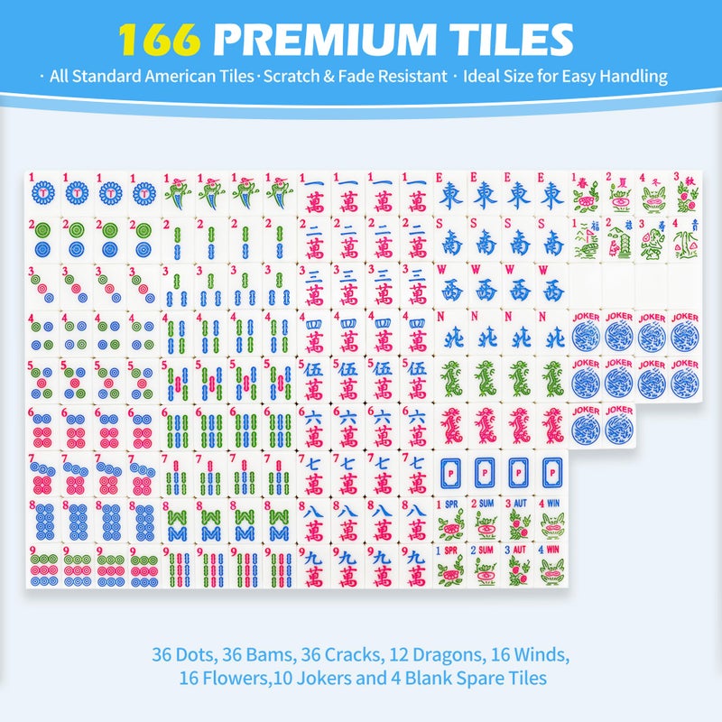 Jolitac American Mahjong Game Set, 166 Premium Tiles, 1.2-inch Mahjong Tile Set with Sturdy Carrying Bag, Thickened Mah-Jongg Tiles Bag Portable Travel Complete Mahjong Set - Image 2