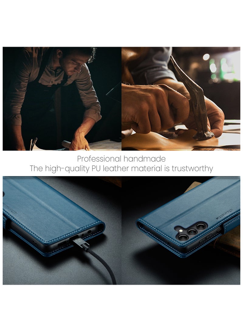 Phone Case for Samsung Galaxy A54 5G Anti-scratch Leather Kickstand Card Slot Money Pocket Blue - Image 5