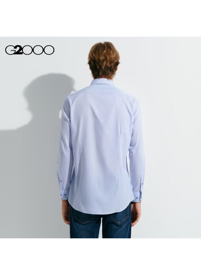G2000 Non-iron Wrinkle-resistant Cotton Blend Striped Long Sleeve Shirt Twilight Blue 09 - Image 1