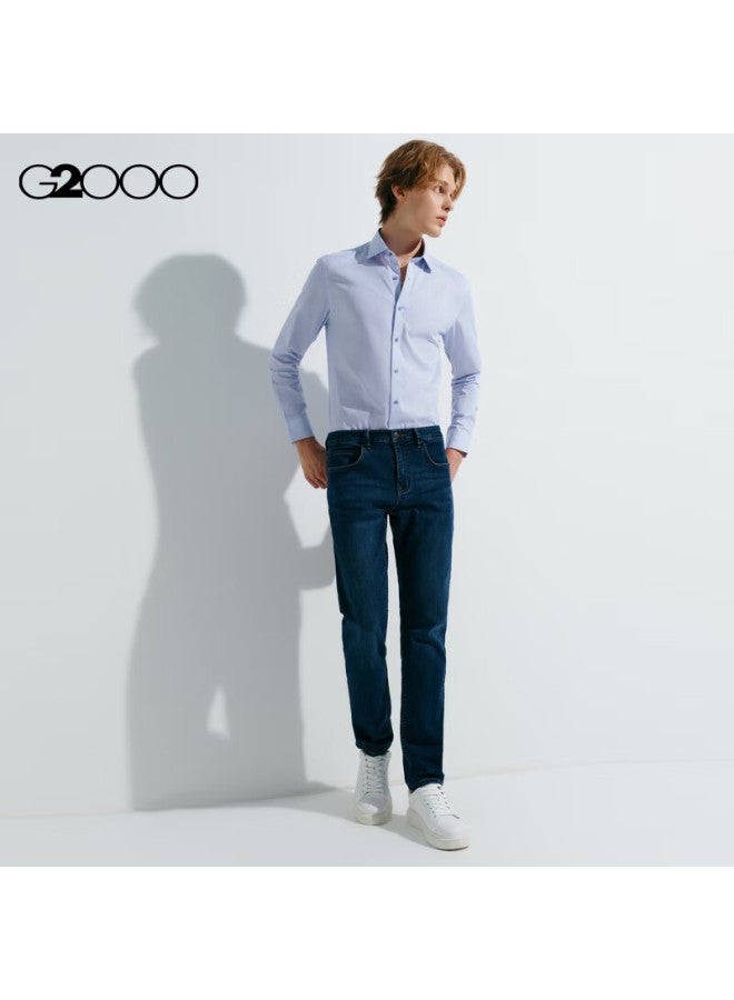 G2000 Non-iron Wrinkle-resistant Cotton Blend Striped Long Sleeve Shirt Twilight Blue 09 - Image 4