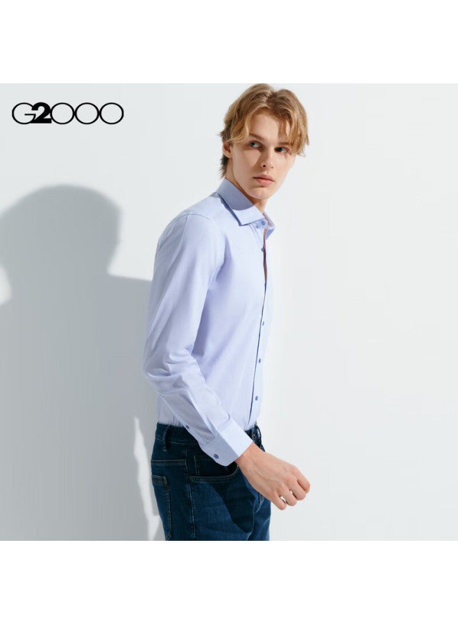 G2000 Non-iron Wrinkle-resistant Cotton Blend Striped Long Sleeve Shirt Twilight Blue 09 - Image 2