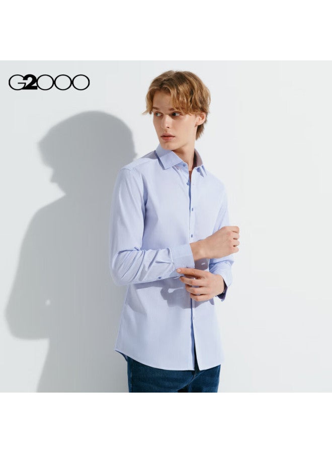 G2000 Non-iron Wrinkle-resistant Cotton Blend Striped Long Sleeve Shirt Twilight Blue 09 - Image 3