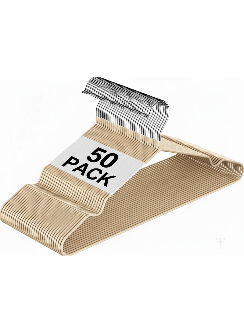 ZAYVA 50-Piece Non-Slip Hanger Set, Heavy Duty & Space Saving for Clothes - Beige - Image 1