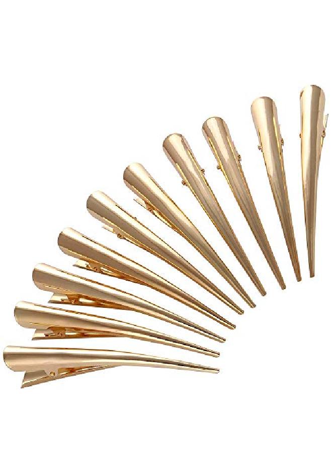 LONEEDY 10 حزمة مشابك شعر على شكل منقار البط مع أسنان مشابك تمساح معدنية مع ثقوب لتصفيف الشعر مشابك شعر غير قابلة للانزلاق ملحقات DIY (ذهبي كبير) - Image 1