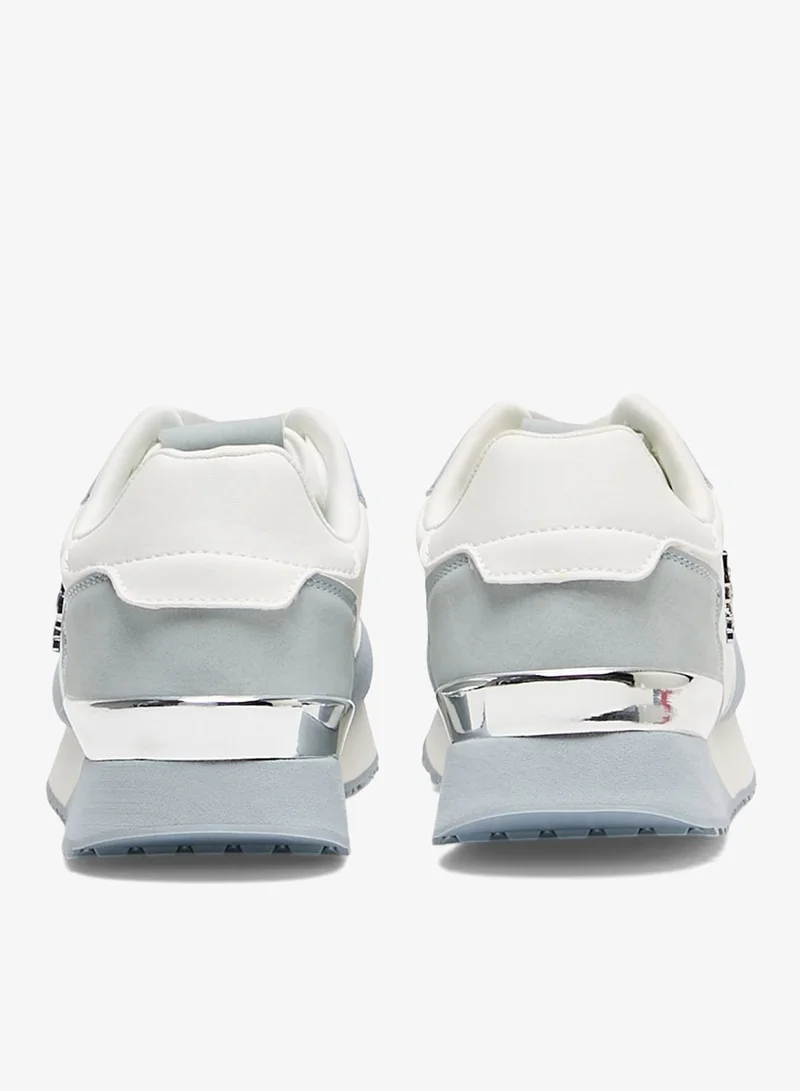 U.S. Polo Assn. White/Light Blue Women's Retro-Style Sneakers - Lightweight Shoes with Silver Accents, Casual Lace-Up Shoes for a Sporty Look for Women | Best Price UAE