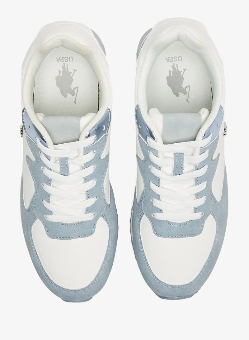 U.S. Polo Assn. White/Light Blue Women's Retro-Style Sneakers - Lightweight Shoes with Silver Accents, Casual Lace-Up Shoes for a Sporty Look for Women | Best Price UAE